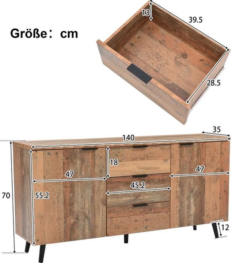 Mrs. Jones Dressoir 3 Laden Hout Dressoir Kasten Dressoirs Woonkamer Met Opbergplanken