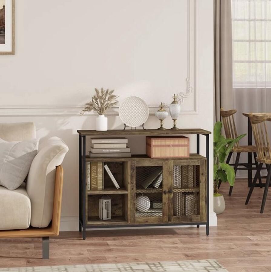 Mrs. Jones Dressoir Boekenkast Opberg Kast Hout Werkblad Deur Industrieel Zwart metaal Donker hout 100x80x35