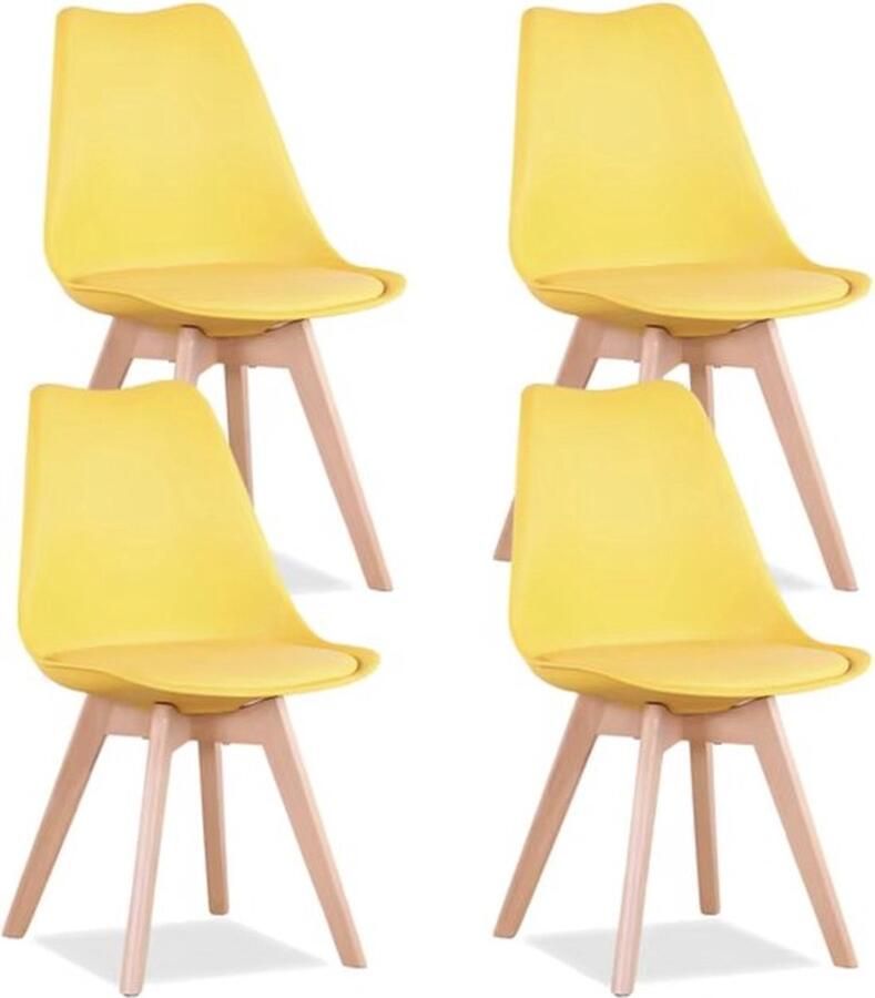 Mrs. Jones Eetkamerstoel set van 4 Eettafelstoel Stoelen Synthetisch leer Geel 4 stuks