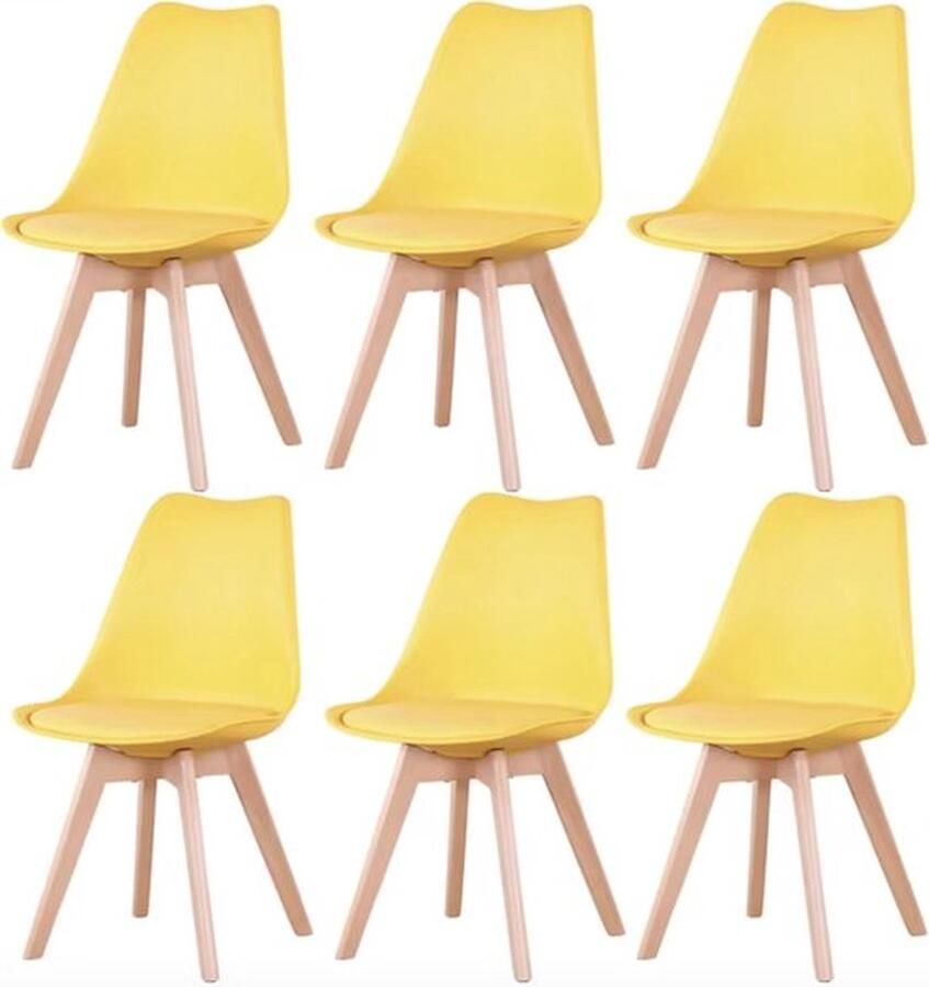 Mrs. Jones Eetkamerstoel set van 6 Eettafelstoel Stoelen Synthetisch leer Geel 6 stuks
