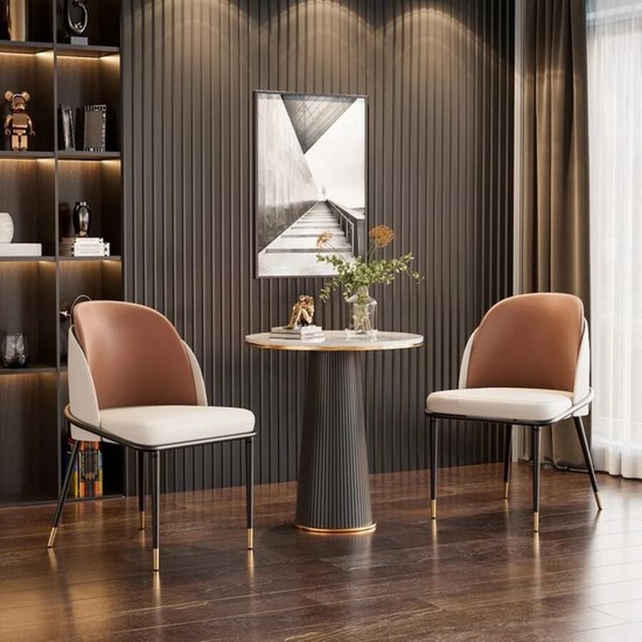 Mrs. Jones Lederen Eetkamerstoelen Set van 2 Moderne eetkamerstoelen- Eetkamerstoelen Luxe Stoelen Make-up Stoel Bruin Wit