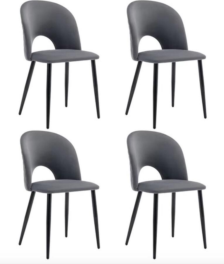 Mrs. Jones Eettafel met stoelen Eettafel Tafel met 4 stoelen Grijs betonlook tafel Zwart stalen frame 4 stoelen Grijs Fluweel 140x80cm