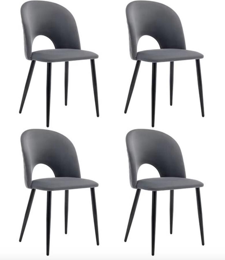 Mrs. Jones Eettafel met stoelen Eettafel Tafel met 4 stoelen Wit marmerlook tafel Goud stalen frame 4 stoelen Grijs Fluweel 140x80cm