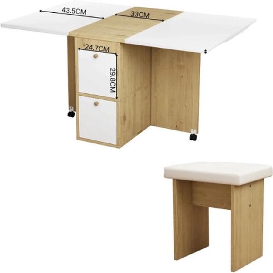 Mrs. Jones Eettafel set met stoelen 4 personen Met uitschuifbare eettafel 120x80x75 Ruimte besparend Voor kleinere ruimtes