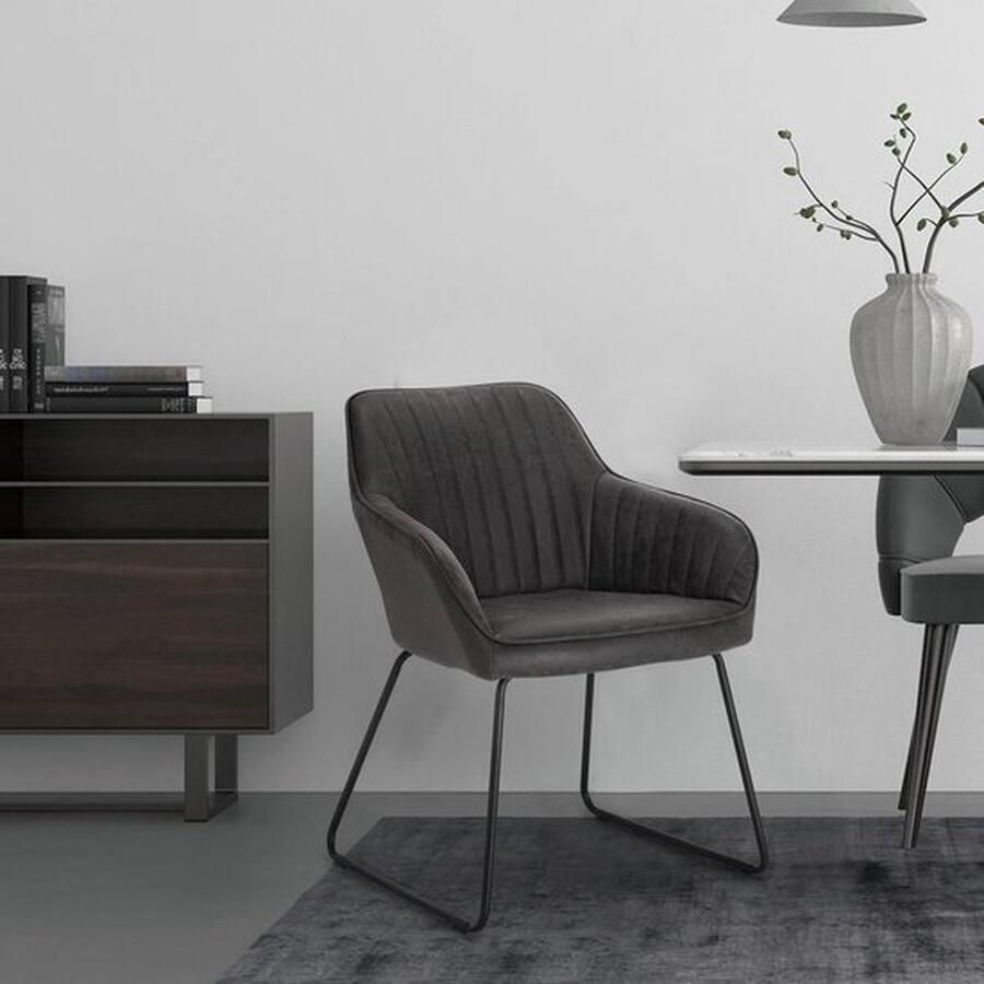 Mrs. Jones Eleganza Maison Eetkamerstoelen set van 2 Luxueuze Velvet Stoelen Eetkamerstoel Stoelen met armleuning Fluweel Grijs