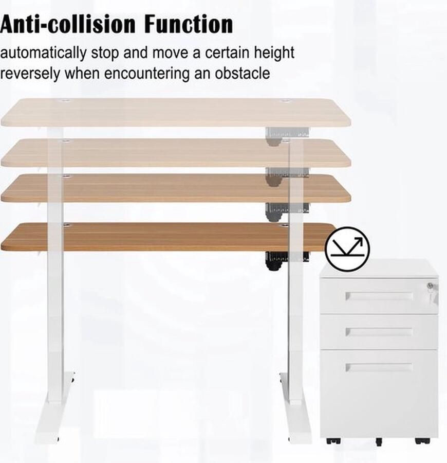 Mrs. Jones Elektrisch Verstelbaar Bureau 120x60 cm Eik In Hoogte Verstelbaar 72-116 cm Ergonomisch Sta-bureau met 4 Geheugeninstellingen Kantoor en Home Office Desk