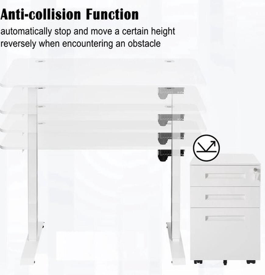 Mrs. Jones Elektrisch Verstelbaar Bureau 120x60 cm Wit In Hoogte Verstelbaar 72-116 cm Ergonomisch Sta-bureau met 4 Geheugeninstellingen Kantoor en Home Office Desk