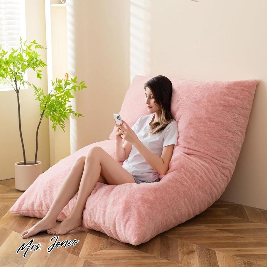 Mrs. Jones Enorme zitzak in peervorm Grote bank met pluche overtrek en zachte vulling voor volwassenen koppels gasten roze extra groot bed