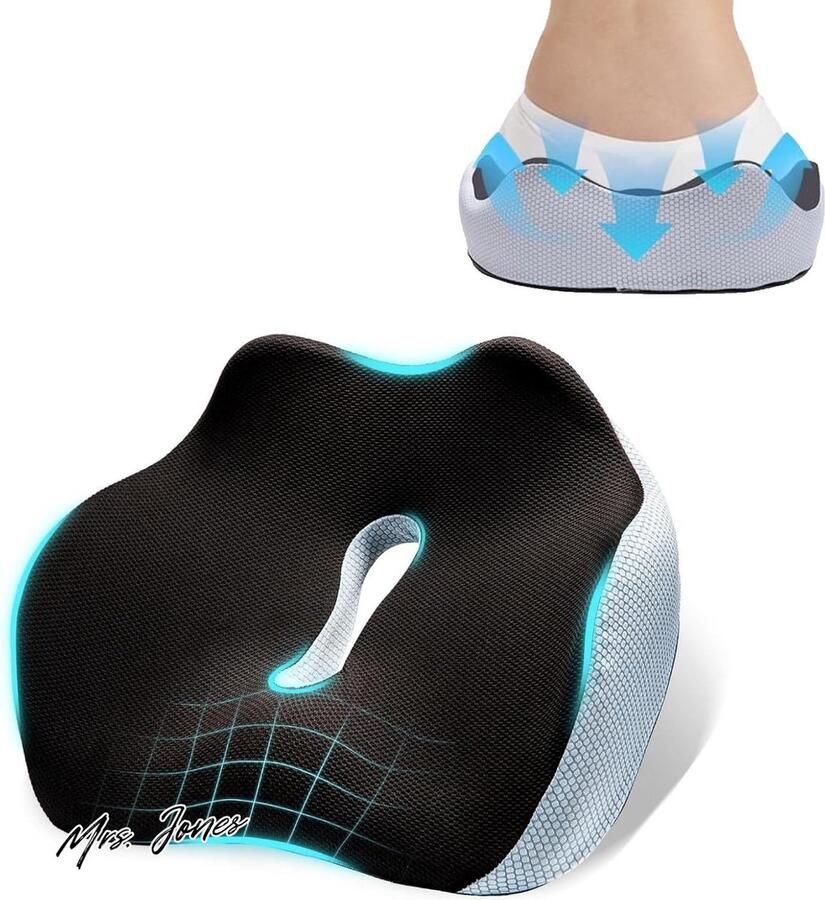 Mrs. Jones Ergonomisch Zitkussen 3D Traagschuim Antislip Bureaustoel Stuitbeenkussen Ischias Aambeien Rugpijnverlichting
