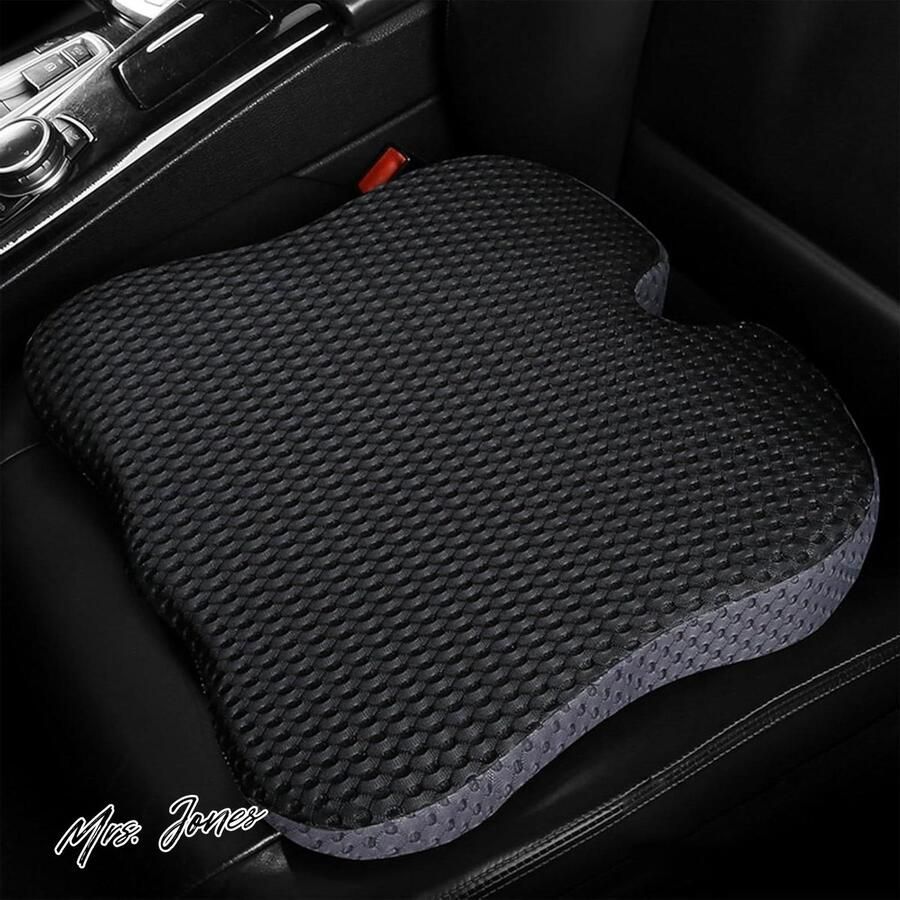Mrs. Jones Ergonomisch Zitkussen voor Autostoel en Stoel van Traagschuim (Zwart Grijs) HAMON Wigkussen Zitkussen Auto Autostoel Orthopedisch