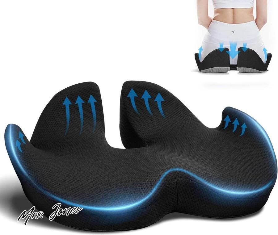 Mrs. Jones Ergonomisch zitkussen voor bureaustoel orthopedisch zitkussen drukontlasting voor heupen stuitbeen coccyx ischias traagschuim zitkussen voor rolstoel autostoel comfort en ondersteuning