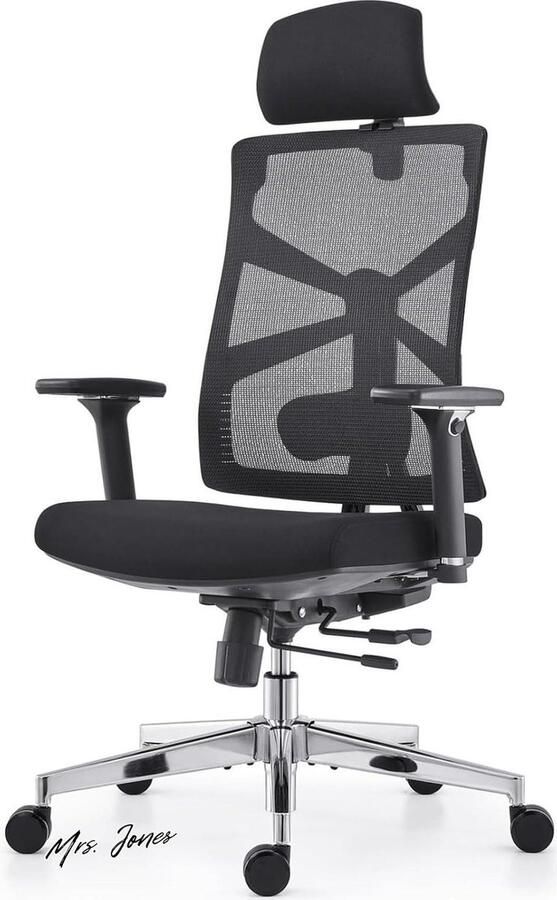Mrs. Jones Ergonomische bureaustoel adaptieve rugleuning hoge rugleuning verstelbare zitdiepte zwart