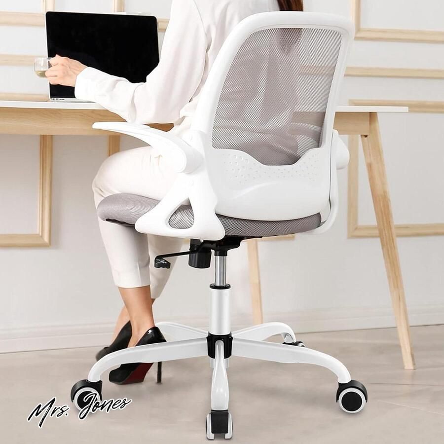 Mrs. Jones Ergonomische bureaustoel ademende mesh computerstoel comfortabele draaibare taakstoel met opklapbare armleuningen verstelbare hoogte