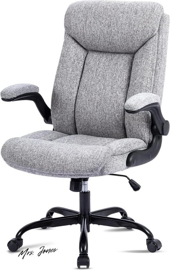 Mrs. Jones Ergonomische bureaustoel computerstoel draaibare werkstoel opklapbare armleuning in hoogte verstelbaar comfortabel voor kantoor thuis gaming grijze stof