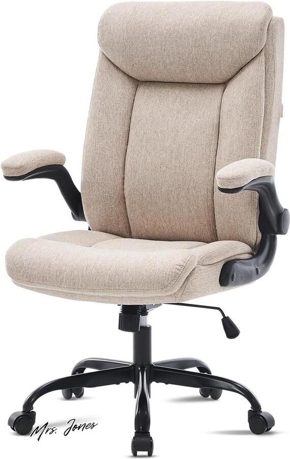 Mrs. Jones Ergonomische bureaustoel draaibare werkstoel met opklapbare armleuning in hoogte verstelbaar comfortabel voor kantoor thuis gaming (beige stof) bureaustoel computerstoel