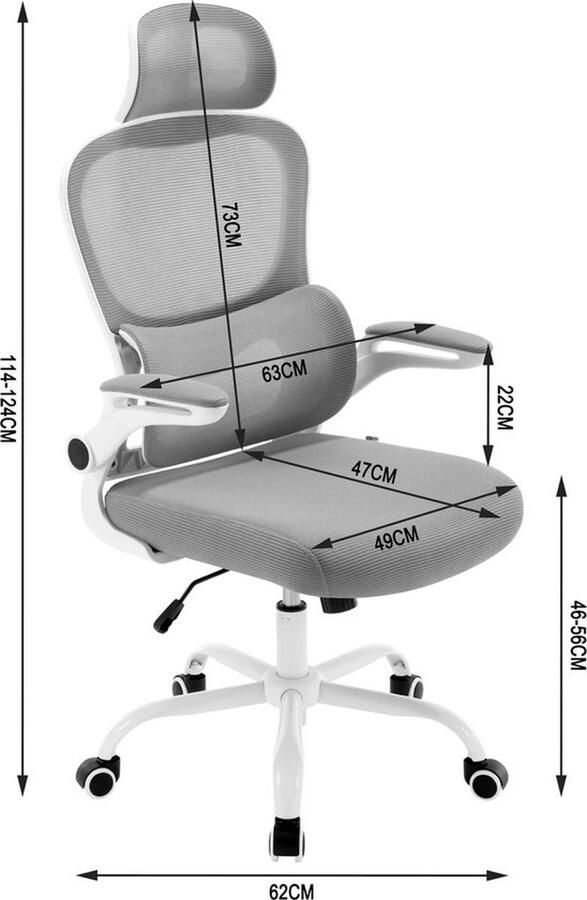 Mrs. Jones Ergonomische Bureaustoel Draaibare Werkstoel Met Verstelbare Hoofdsteunen en Armleuningen Grijs