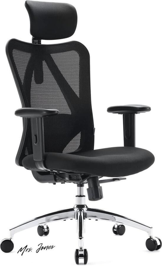 Mrs. Jones Ergonomische bureaustoel draaistoel verstelbare lendensteun kantelfunctie hoogteverstelling belastbaar 150 kg