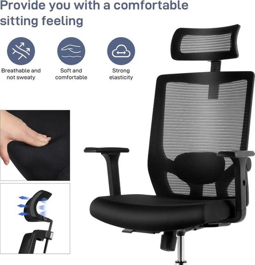 Mrs. Jones Ergonomische Bureaustoel Duurzame en Hoogwaardige Bureau Stoel In Hoogte Verstelbare Stoel voor Kantoor Draaistoel met 150 kg Draagvermogen