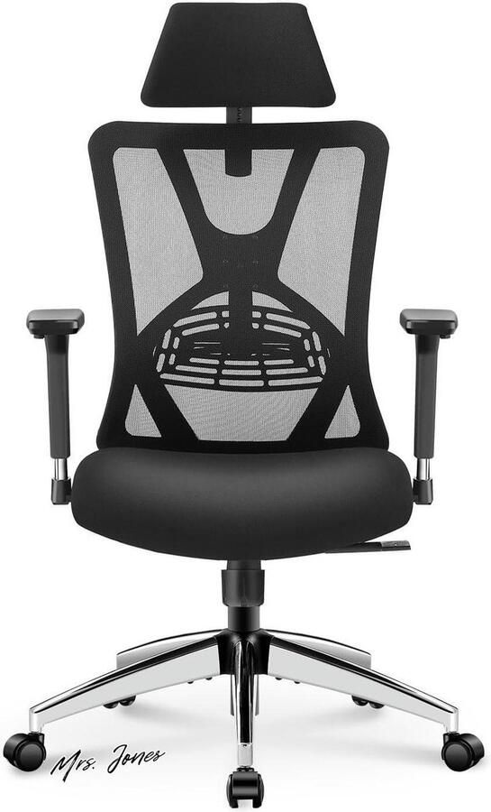 Mrs. Jones Ergonomische bureaustoel hoge rugleuning verstelbare lendensteun hoofdsteun en 3D-metalen armleuning 130° schommelstoel van gaas comfortabel zitten