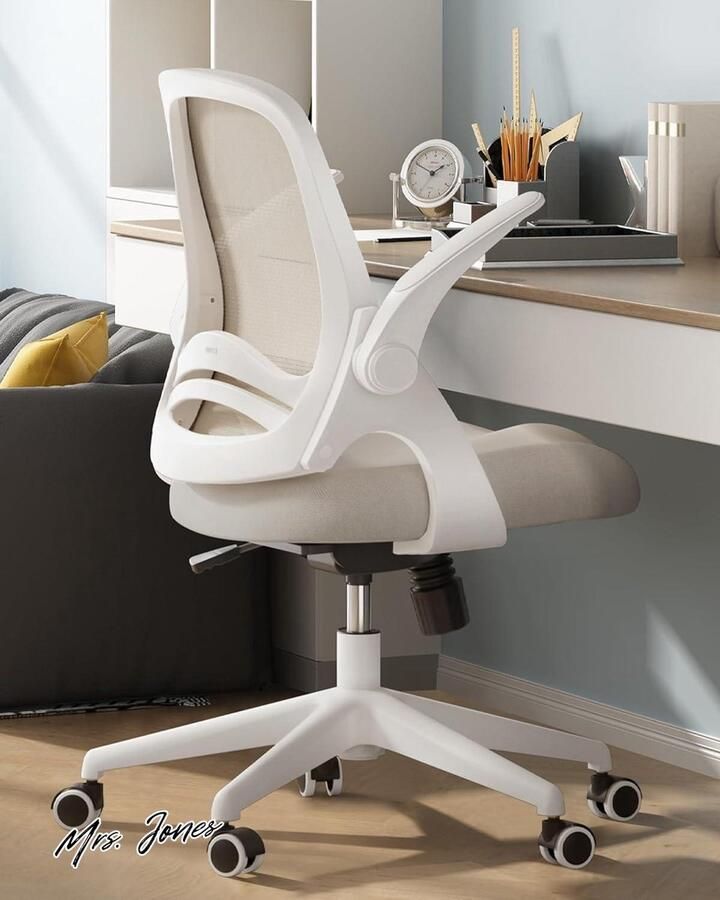 Mrs. Jones Ergonomische bureaustoel inklapbare armleuning canvas zitting 360° draaibaar grijs