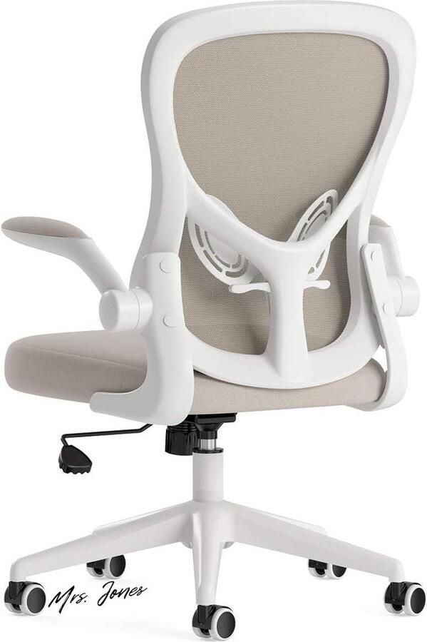 Mrs. Jones Ergonomische bureaustoel met opklapbare armsteun en lumbale ondersteuning verstelbare hoogte grijs comfortabel zitten ergonomisch design