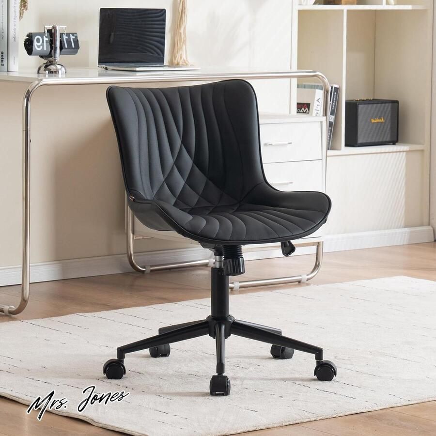 Mrs. Jones Ergonomische bureaustoel schommeldraaistoel loungestoel in hoogte verstelbaar 360° kunstleer draaistoel met wielen thuis computer werk moderne Vanity stoel Zwart