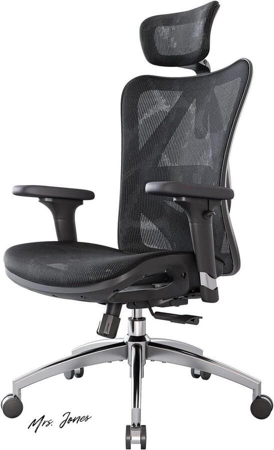 Mrs. Jones Ergonomische bureaustoel verstelbare hoge 3D-rugleuning ademend huidvriendelijk netweefsel met armleuning lendensteun modern zwart