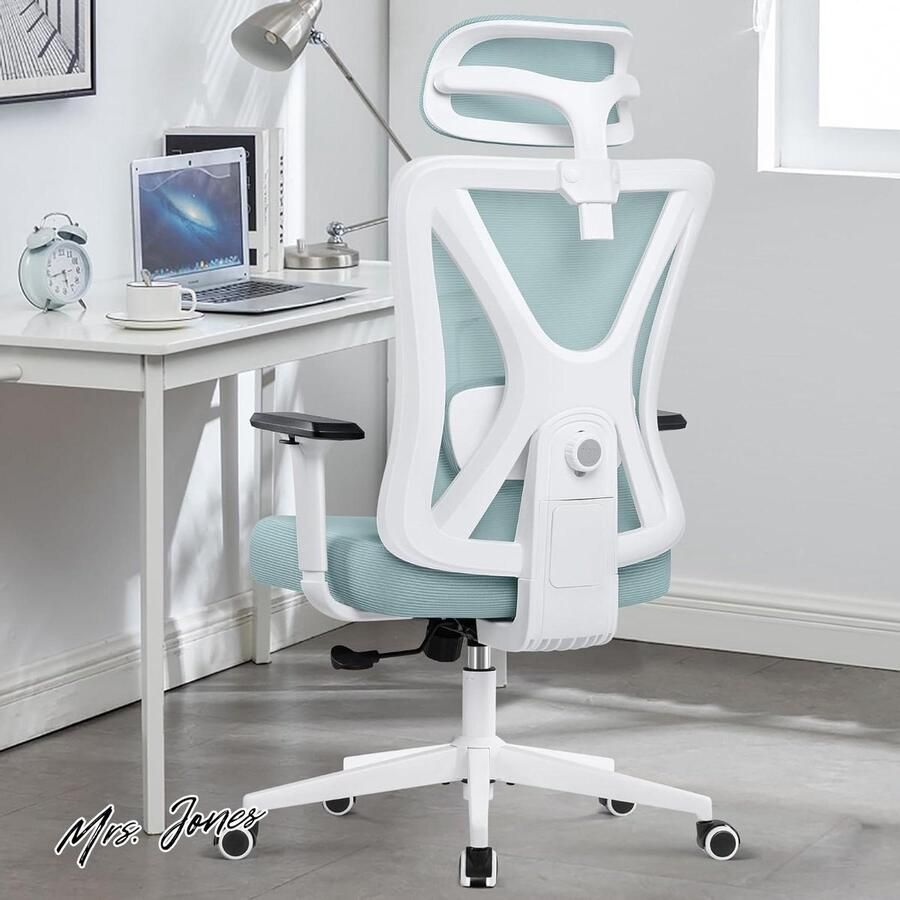 Mrs. Jones Ergonomische bureaustoel verstelbare hoofdsteun lendensteun 130 graden schommelfunctie Belastbaarheid 150 kg