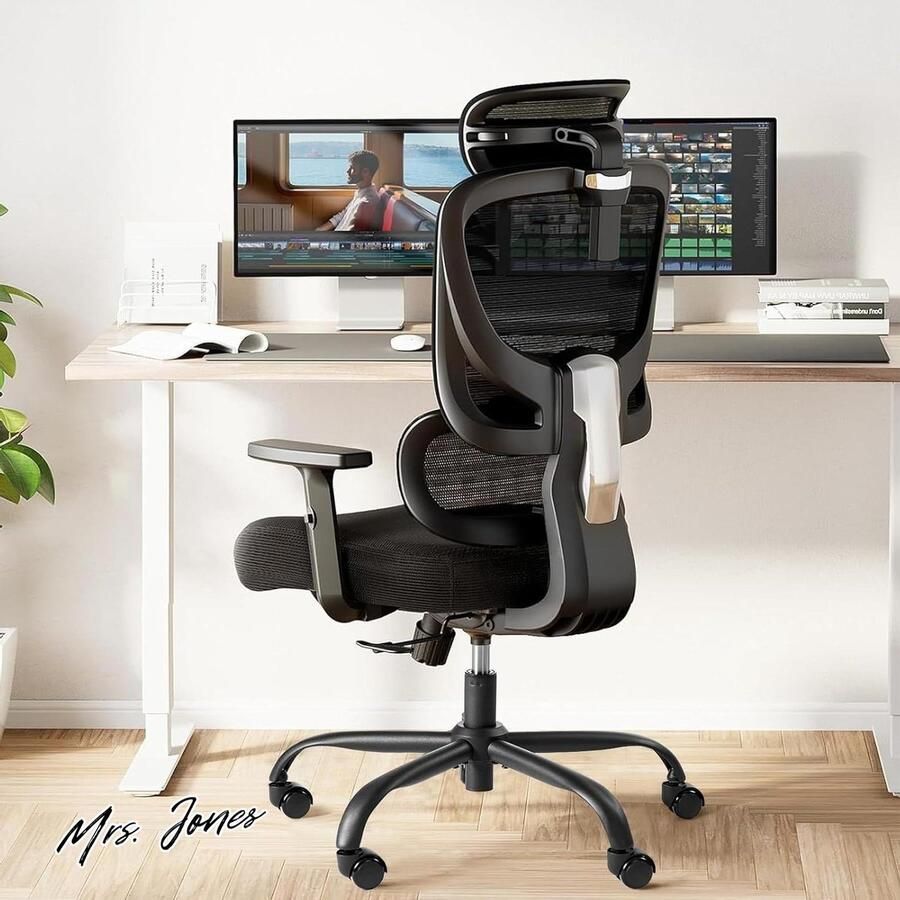 Mrs. Jones Ergonomische bureaustoel verstelbare lendensteun 90-135 graden draaibaar verstelbare hoofdsteun 2D-armleuningen thuiskantoor studie