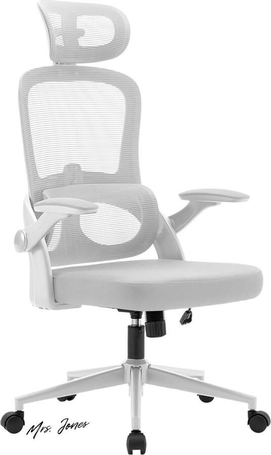 Mrs. Jones Ergonomische bureaustoel verstelbare lendensteun hoofdsteun draaifunctie thuis kantoor wit