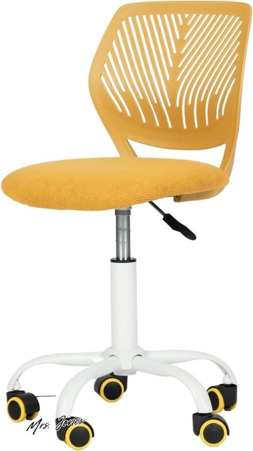 Mrs. Jones Ergonomische draaibare bureaustoel linnen stoffen zitting in hoogte verstelbaar voor kinderen en tieners limoengeel