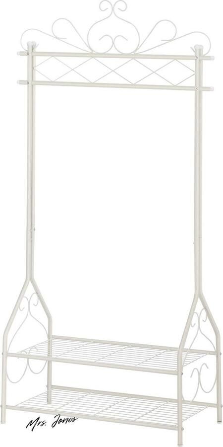 Mrs. Jones Essence Collection Vintage kledingrek Kapstok Kledingstang 2 planken Metaal 92x173x41 cm Crèmewit
