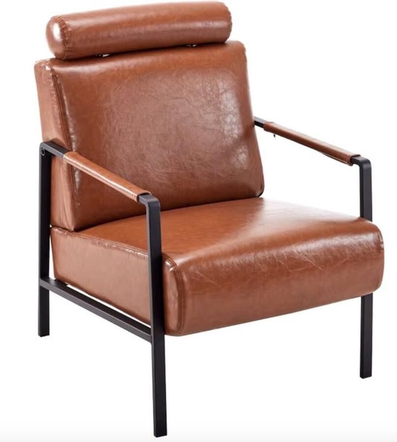 Mrs. Jones Fauteuil Leesstoel Stoel Eenpersoonsstoel Woonkamer stoel Verstelbare hoofdsteun PU Leer Bruin