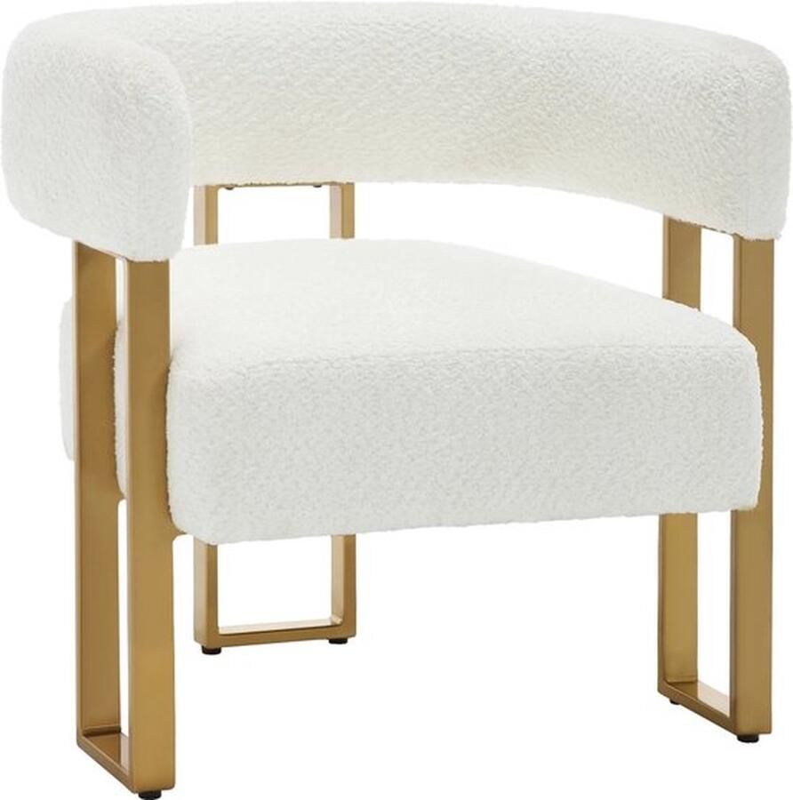 Mrs. Jones Fauteuil Teddy Cream Relaxstoel Lounge Stoel Teddy Stoel Teddy Stof Cream White Goud Metalen Frame