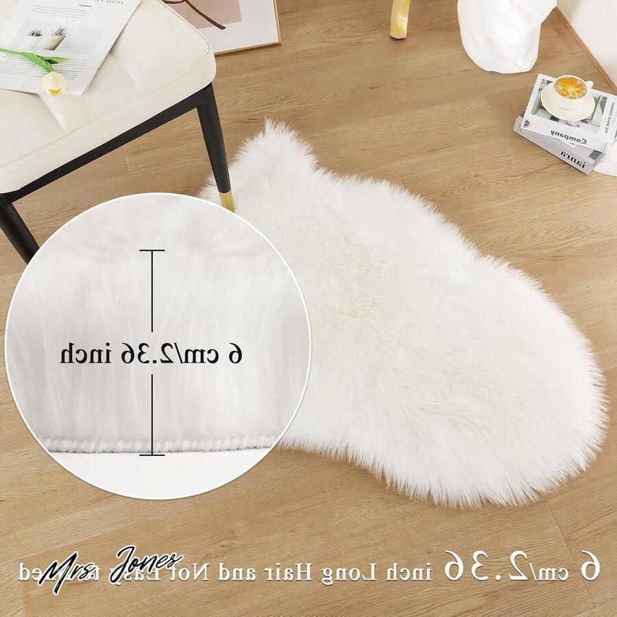 Mrs. Jones Faux lamsvacht schapenvacht tapijt langharig bontlook imitatie wol bedkleed wit 60 x 90 cm