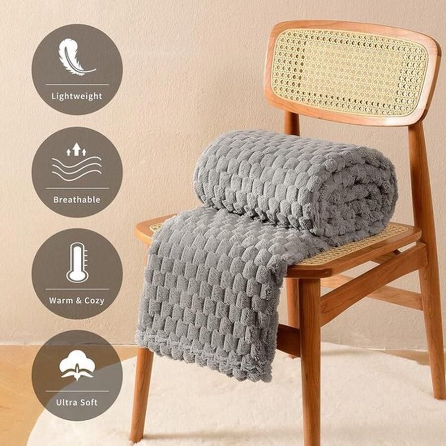 Mrs. Jones Fleece knuffeldeken extra zachte wollige deken lichte gezellige microvezel bankdeken wollen deken voor kantoor stoel en camping 150 x 200 cm grijs
