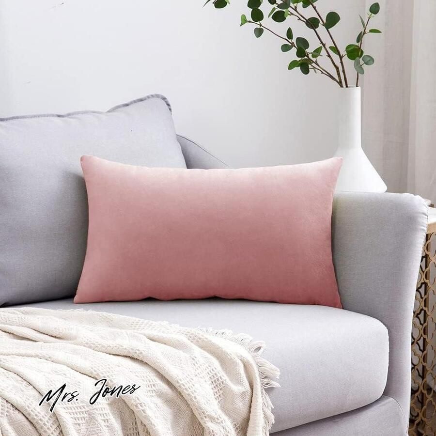 Mrs. Jones Fluweelzachte decoratieve vierkante kussensloop woonkamer bank slaapkamer onzichtbare rits 30 x 50 cm 1 stuk oudroze