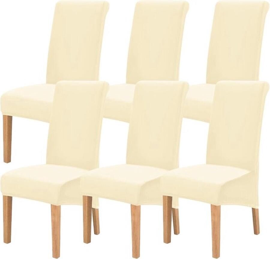 Mrs. Jones Fluwelen eetkamerstoelhoezen stretch stoelhoes set van 6 wasbare afneembare hoge rugleuning stoelbeschermhoezen spandex slipcovers voor banket eetkamer restaurant (beige)