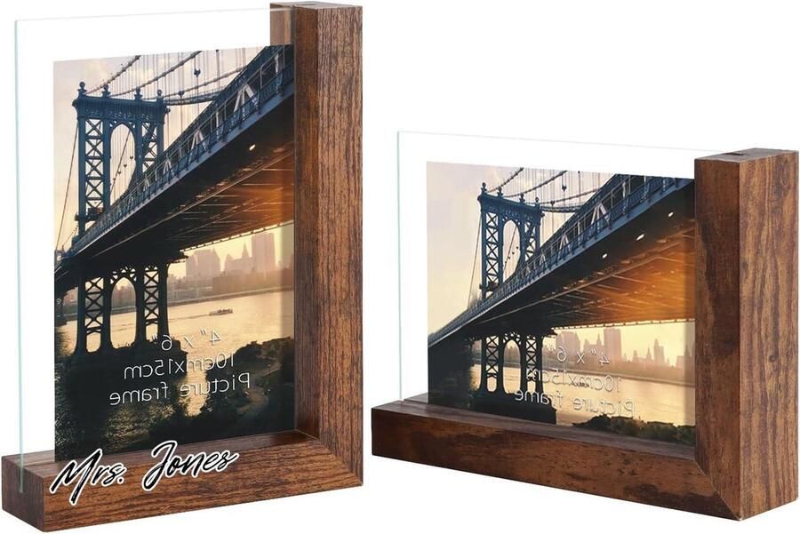 Mrs. Jones Fotolijst 10 x 15 cm 2 stuks L-vorm houten fotolijst om verticaal-horizontaal op tafel te zetten met zwart-wit design
