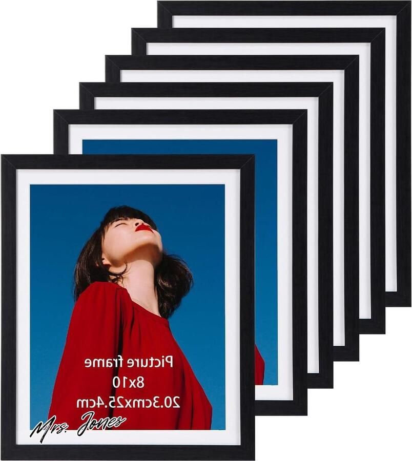 Mrs. Jones Fotolijst 20 x 25 cm set van 6 voor muur en tafel zwart met passe-partout geschikt voor 20 x 25 foto's