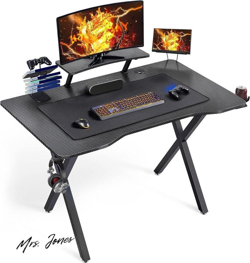 Mrs. Jones Gaming bureau computer 110 x 70 x 91 cm groot oppervlak haak ergonomische muismat voor kantoor en thuis