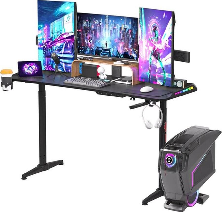 Mrs. Jones Gaming Bureau Hoogte verstelbaar Gaming Desk Gaming Bureau met Led Verlichting Zit Sta Bureau 160x60x120CM Zwart