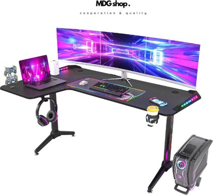 Mrs. Jones Gaming desk Hoekbureau Bureau gaming led Bureau meubel Hoek links Verstelbare hoogte