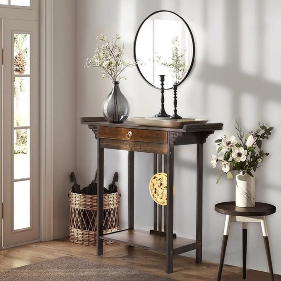 Mrs. Jones Gangtafel Smalle Consoletafel Bijzettafel Rustiek Bruin Met Lade En Plank- Decoratie Tafel