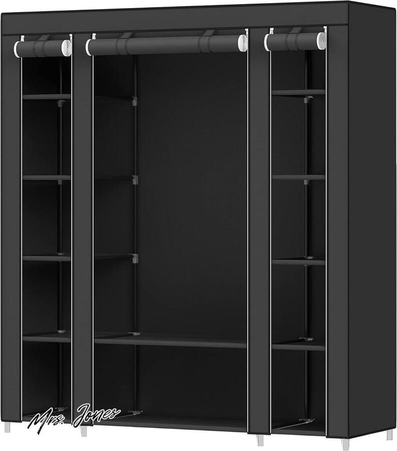 Mrs. Jones Garderobe linnenkast kledingstang rekken slaapkamer kleedkamer zwart 150 x 45 x 175 cm LSF03H met SONGMICS Cover
