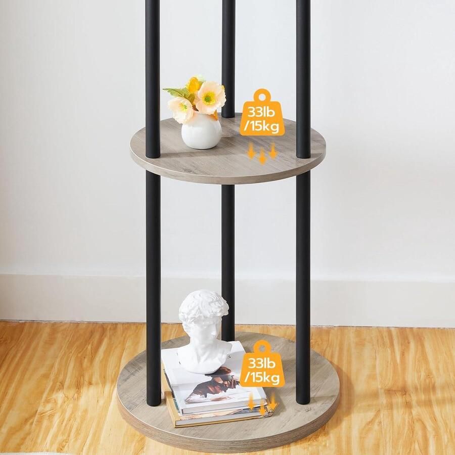 Mrs. Jones Garderobestandaard vrijstaand kledingrek boomvorm 8 haken 2 ronde planken hoed tas woonkamer slaapkamer kantoor greige zwart