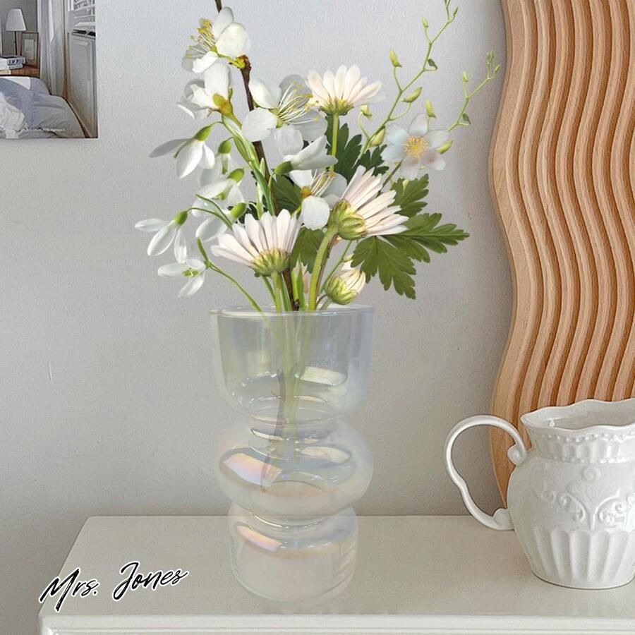 Mrs. Jones Gekleurde glazen vaas in stijl golvende vaas tulpen vazen bloemenvaas decoratief voor thuis bloemenarrangement woonkamer cadeau tafel kantoordecoratie werkkamer versierd met vazen decoratie vaas bloemen