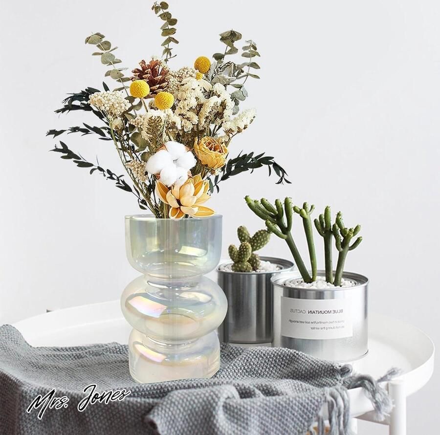 Mrs. Jones Gekleurde glazen vaas stijlvolle golvende vaas tulpen vazen bloemenvaas decoratief voor thuis bloemenarrangement woonkamer cadeau tafel kantoordecoratie werkkamer versierd met vazen