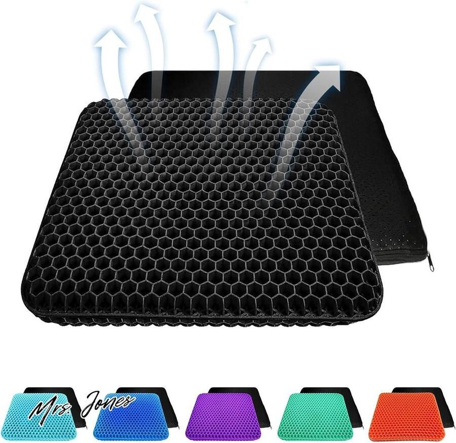 Mrs. Jones Gel zitkussen dik antislip overtrek ademend stoelkussen honingraatdesign absorbeert drukplekken auto bureaustoel rolstoel met comfortabele ondersteuning