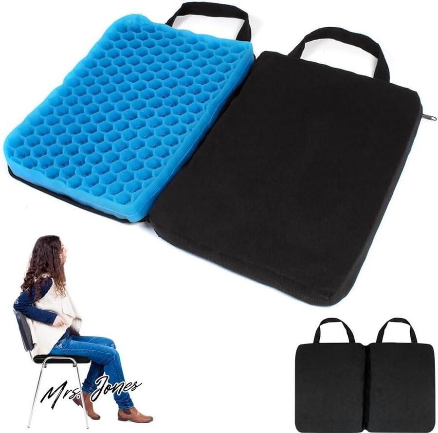 Mrs. Jones Gelkussen zitkussen opvouwbaar gelzitkussen ergonomisch draagbaar reis-stoelkussen ademend bureaustoel zitkussen orthopedisch gelstoelkussen voor kantoor outdoor auto reizen met hoge kwaliteit en comfort